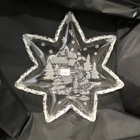 MIKASA Glass Star Shaped Christmas Tree Embossed Holiday Platter Germany NWOT - Picture 7 of 8